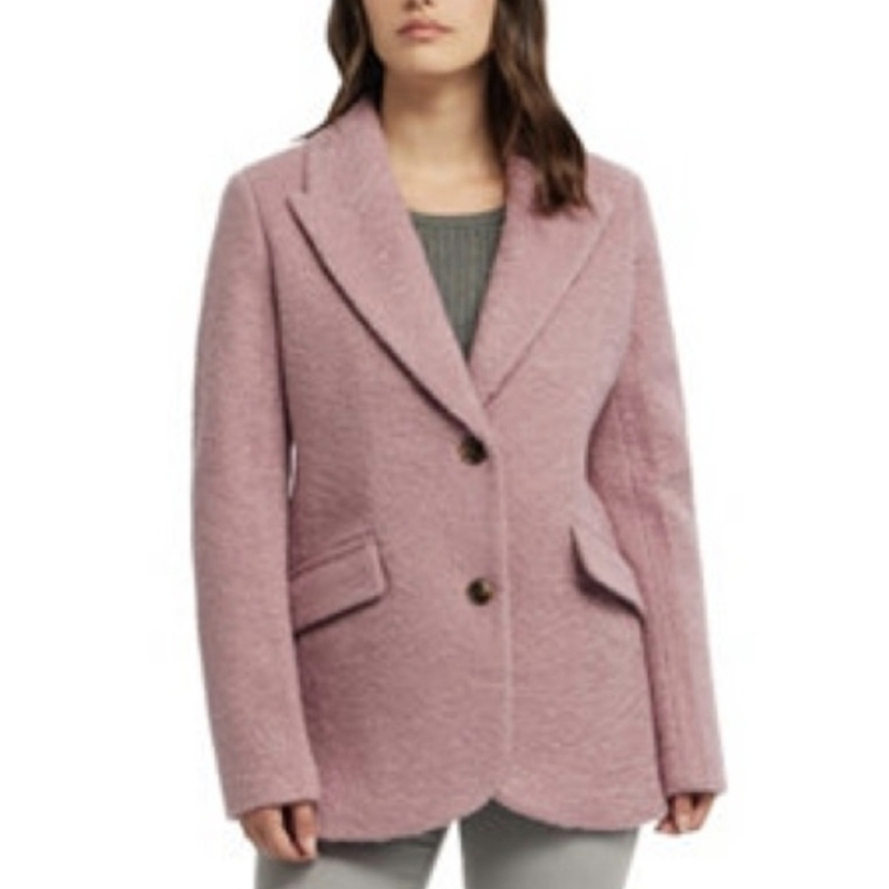 ELLEN TRACY Blazer 2-Button Coat Jacket Pink Mauve Flat Boucle S NWT